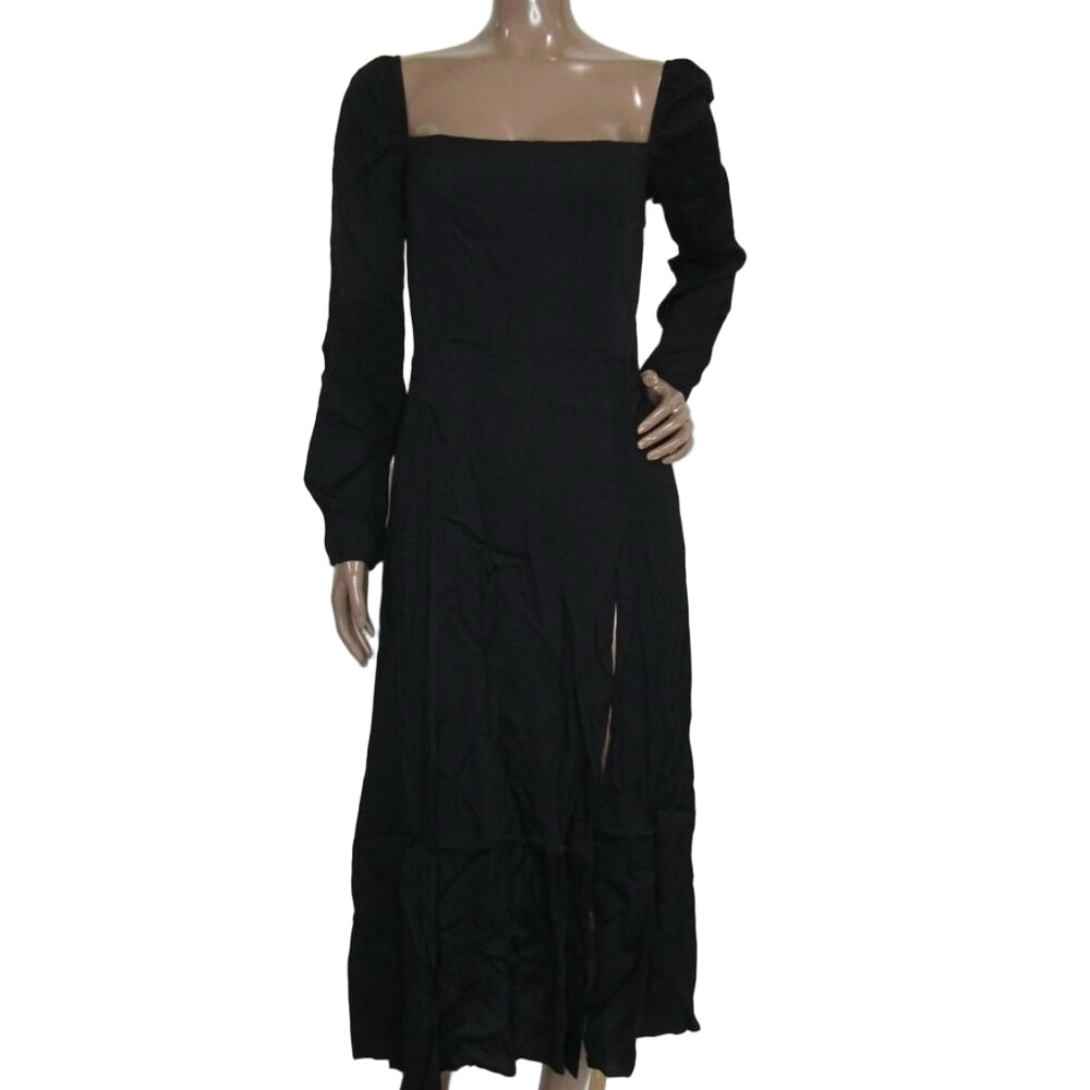 NEW REFORMATION Women's Midi Dress Black Size 6 Sigmund Square Neck Long Sleeve